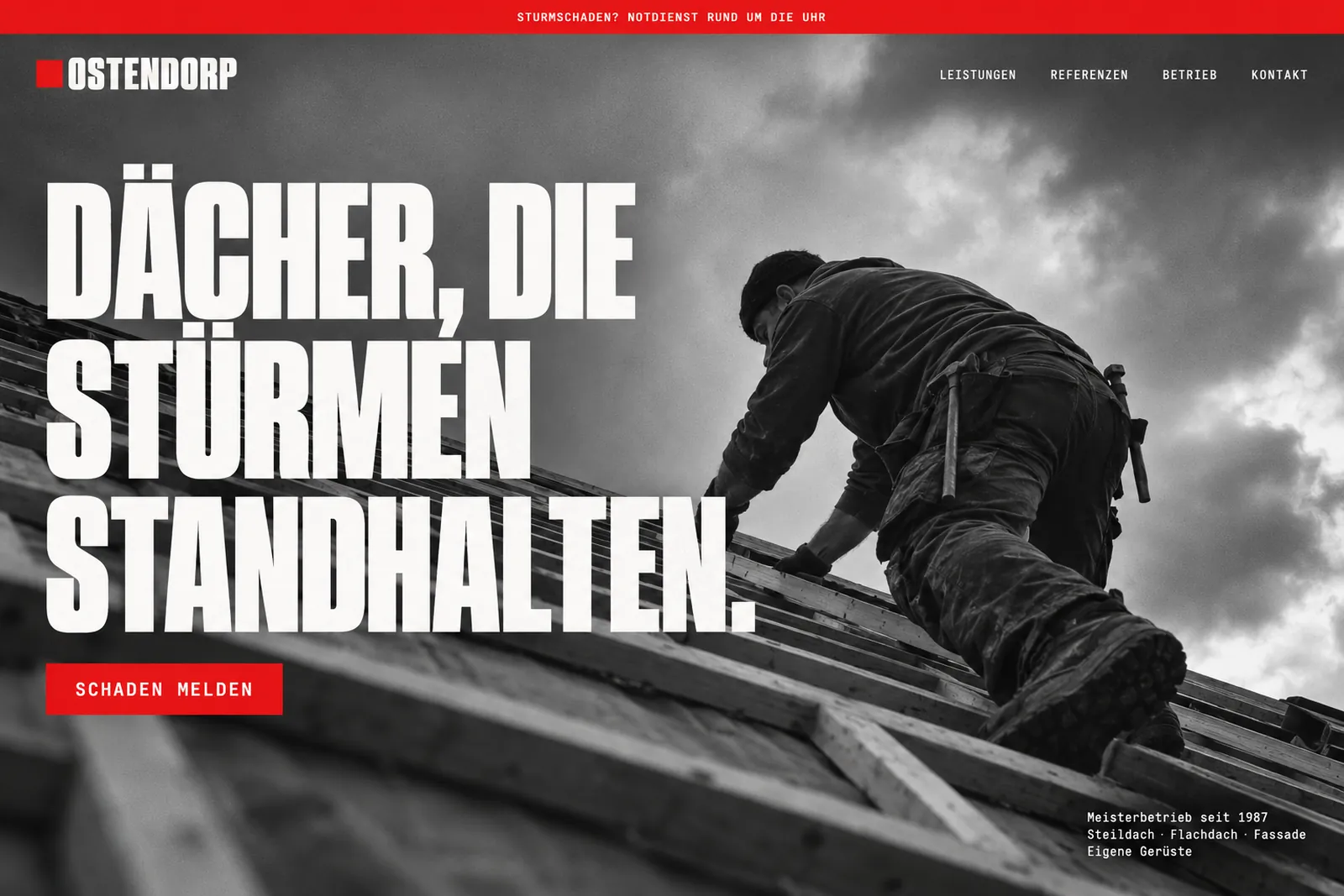 Neuer Entwurf der Startseite von Ostendorp Bedachungen